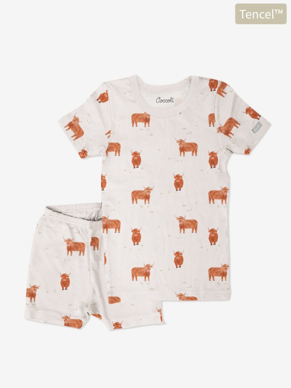 Coccoli Tencel Modal Short Sleeve Pajama Set - Highland Cows on Oat Milk 8 Years
